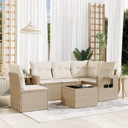 Set Divano da Giardino 6 pz con Cuscini Beige in Polyrattan - homemem39