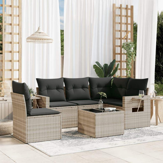 Set Divano da Giardino 6pz con Cuscini Grigio Chiaro Polyrattan - homemem39