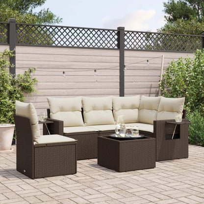 Set Divano da Giardino 6 pz con Cuscini Marrone in Polyrattan - homemem39