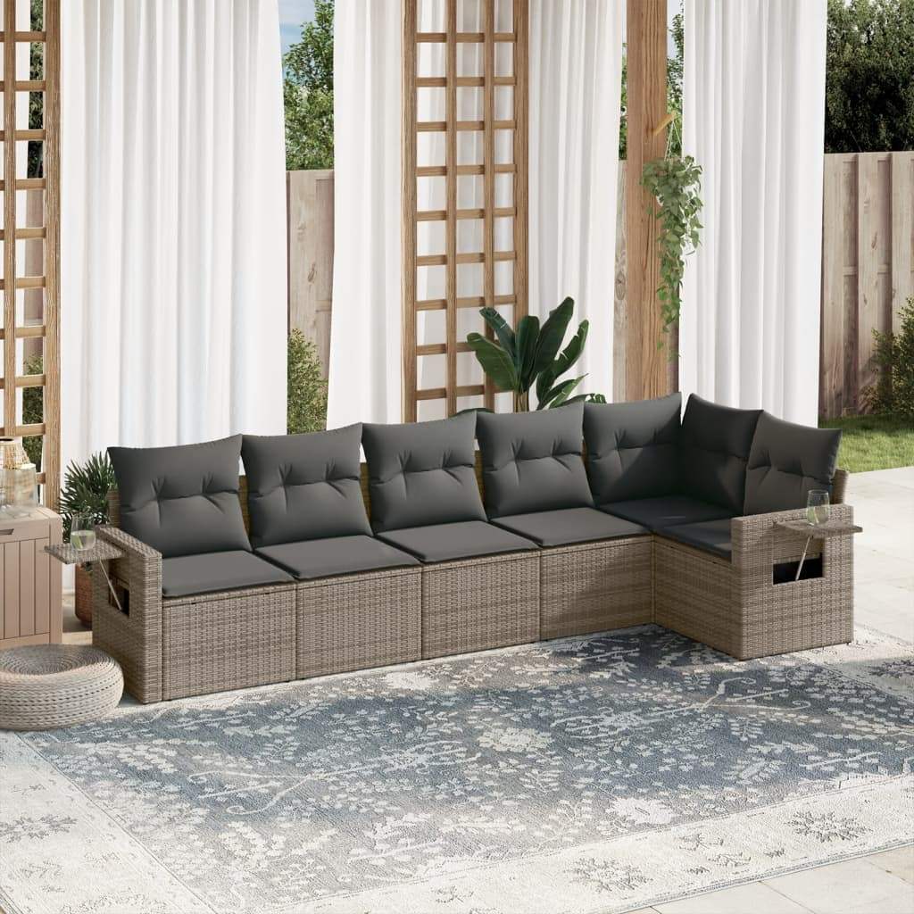 Set Divano da Giardino 6 pz con Cuscini Grigio in Polyrattan - homemem39