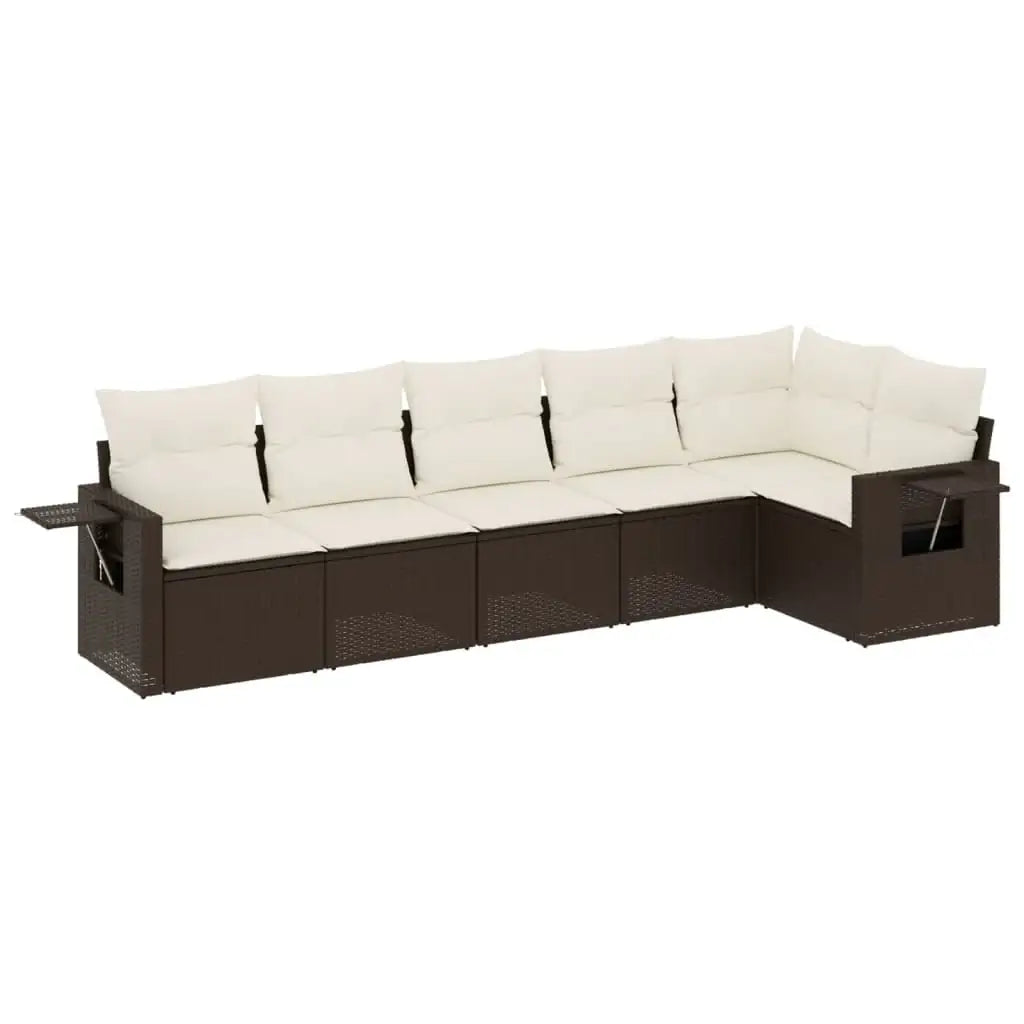 Set Divano da Giardino 6 pz con Cuscini Marrone in Polyrattan - homemem39