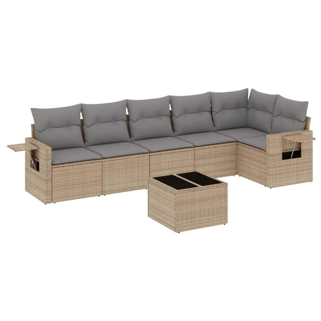 Set Divani da Giardino 7 pz con Cuscini Beige in Polyrattan - homemem39