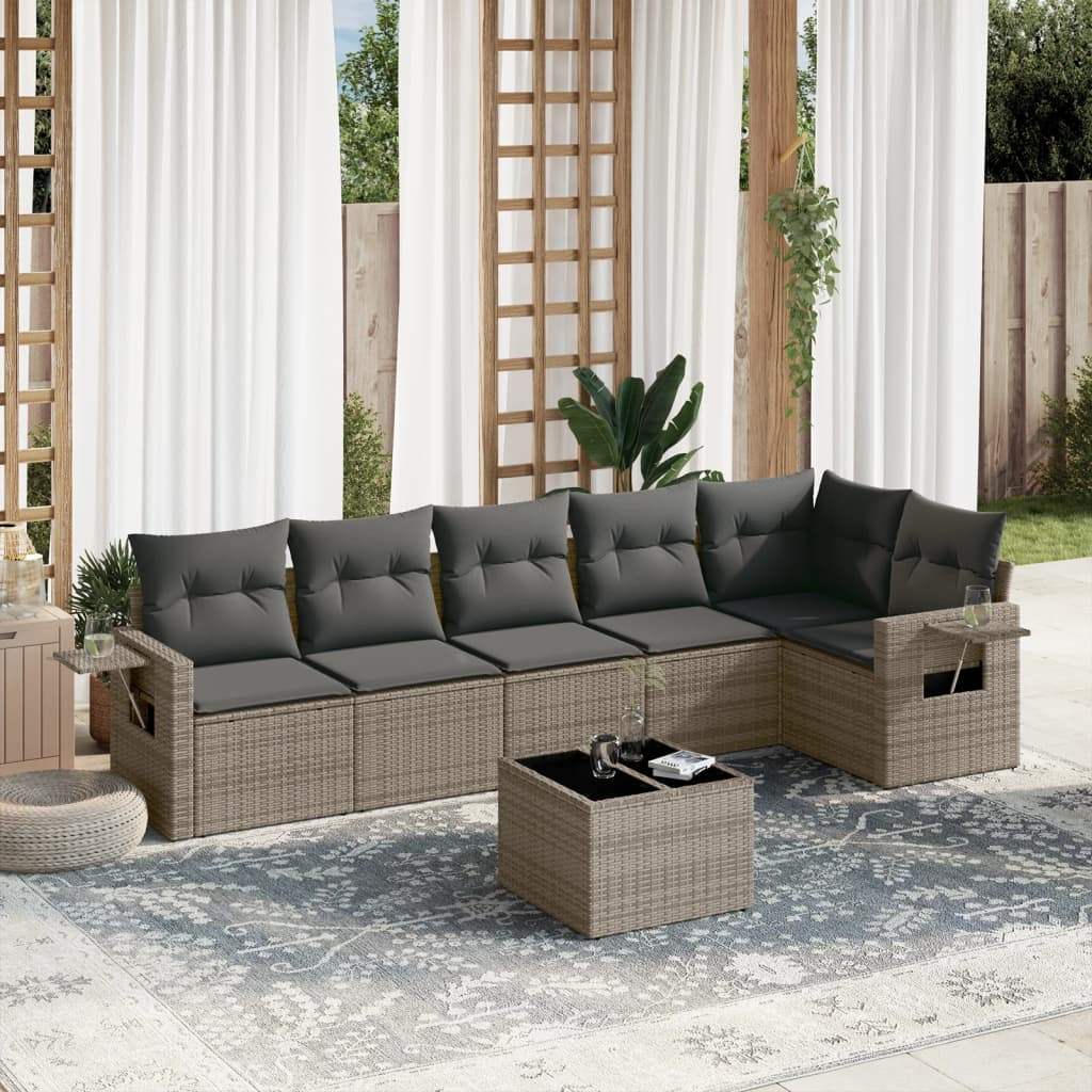 Set Divani da Giardino 7 pz con Cuscini Grigio in Polyrattan - homemem39