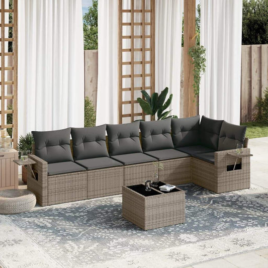 Set Divani da Giardino 7 pz con Cuscini Grigio in Polyrattan - homemem39