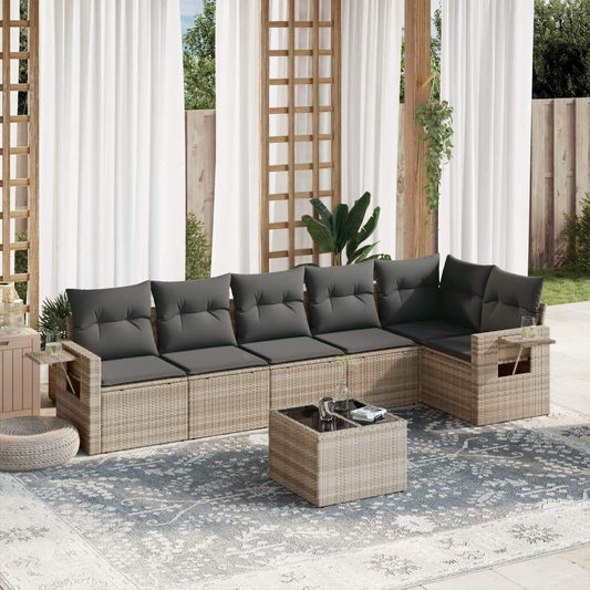 Set Divani da Giardino 7pz con Cuscini Grigio Chiaro Polyrattan - homemem39