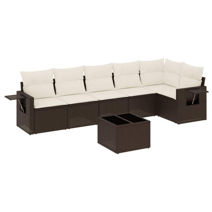 Set Divani da Giardino 7 pz con Cuscini Marrone in Polyrattan - homemem39