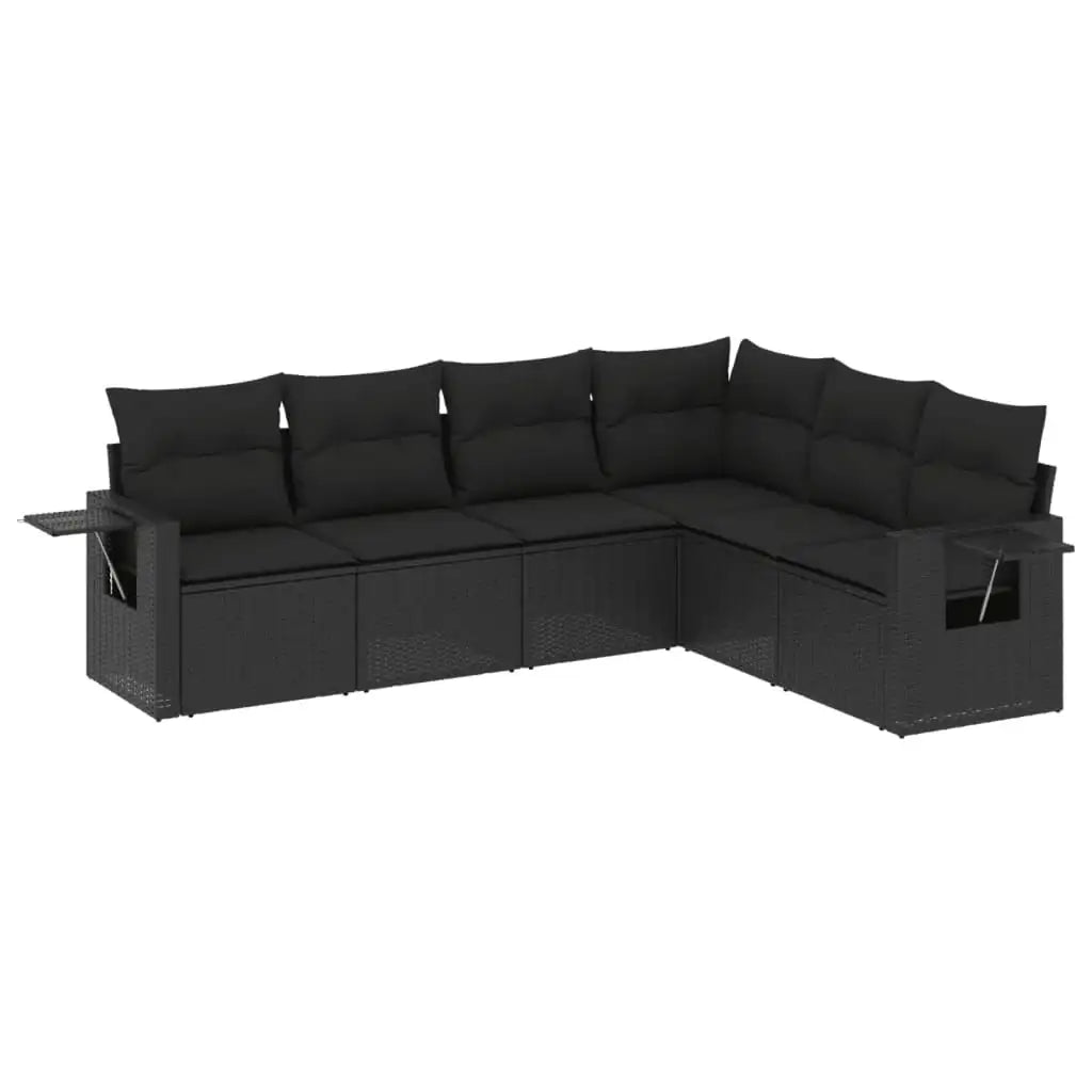 Set Divano da Giardino 6 pz con Cuscini Nero in Polyrattan - homemem39