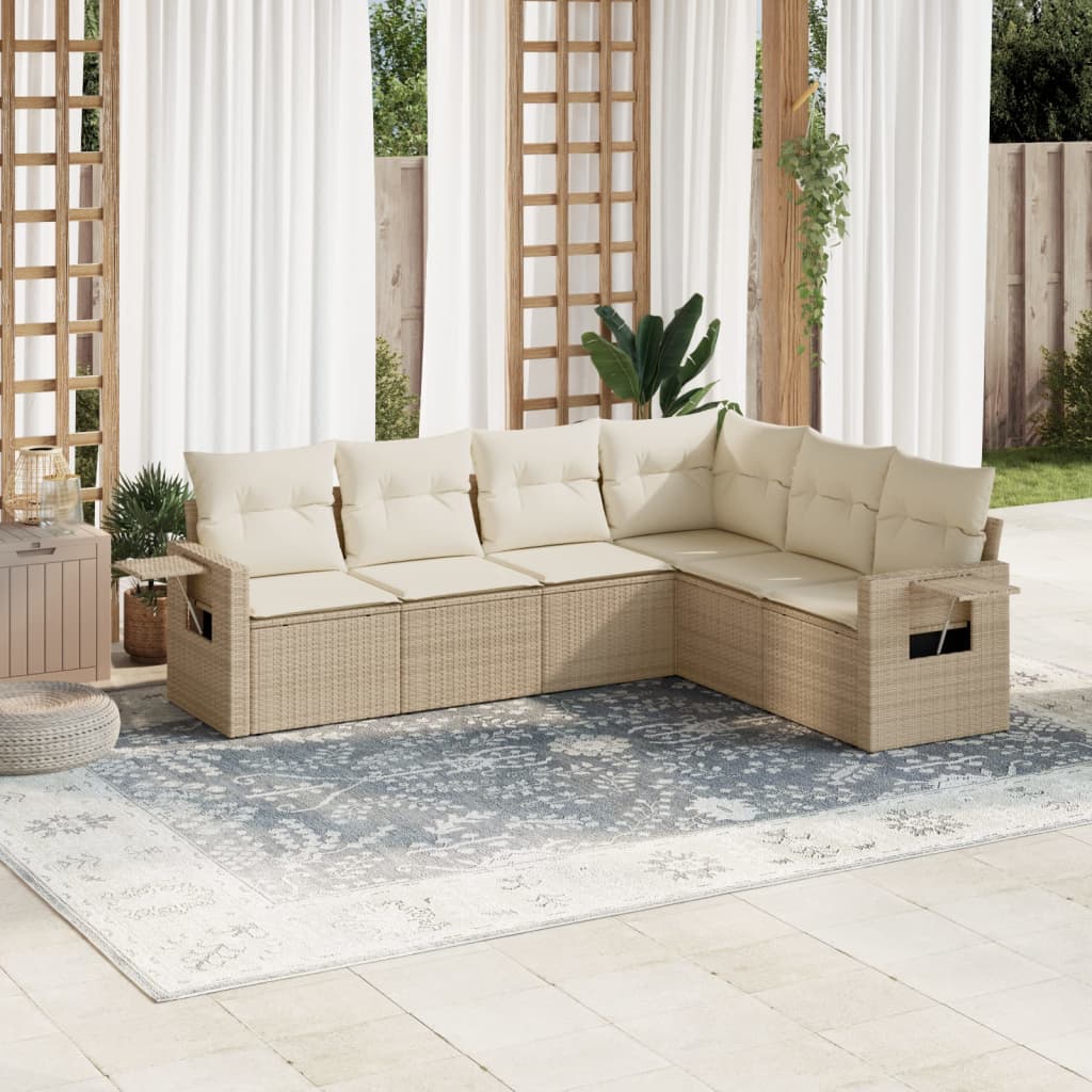 Set Divano da Giardino 6 pz con Cuscini Beige in Polyrattan | homemem39