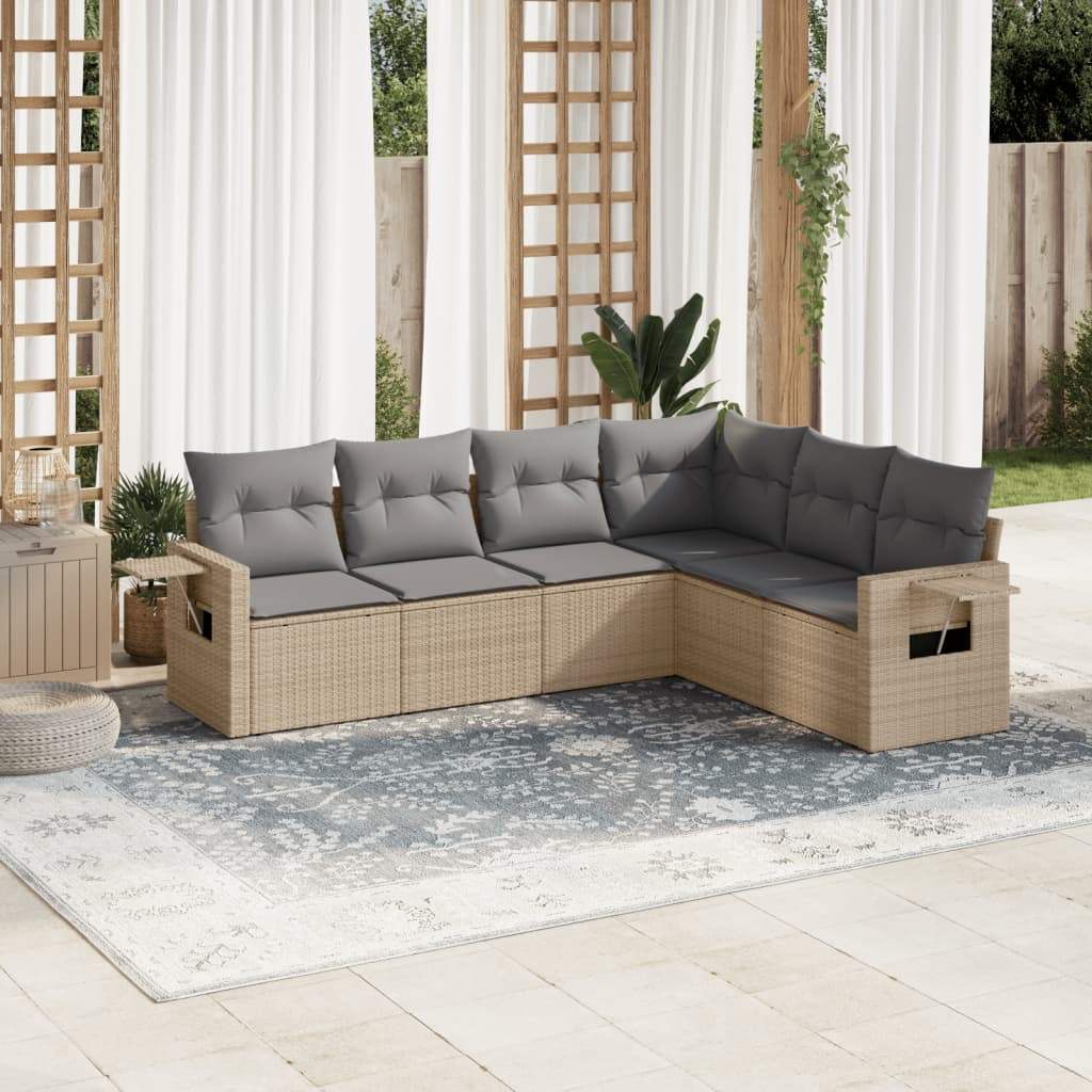 Set Divano da Giardino 6 pz con Cuscini Beige in Polyrattan - homemem39