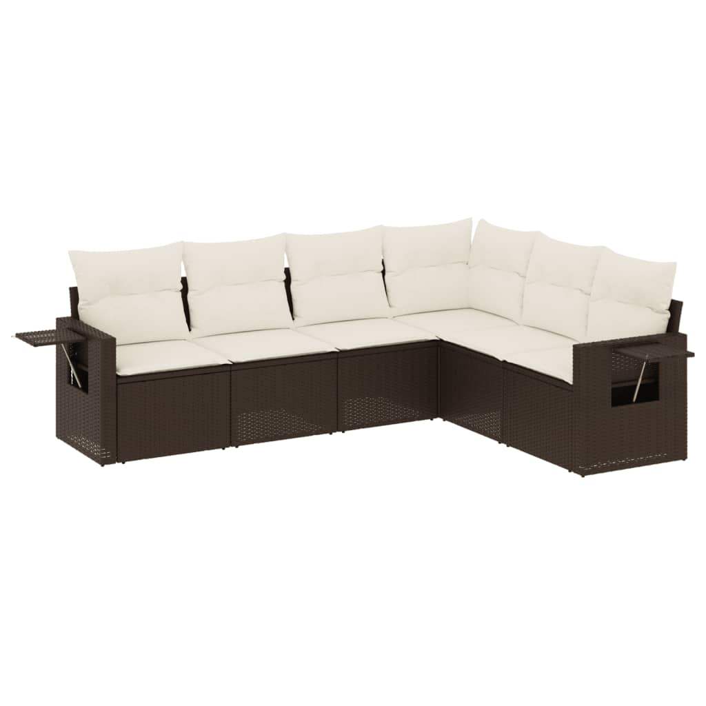 Set Divano da Giardino 6 pz con Cuscini Marrone in Polyrattan - homemem39
