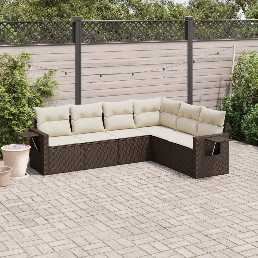 Set Divano da Giardino 6 pz con Cuscini Marrone in Polyrattan - homemem39