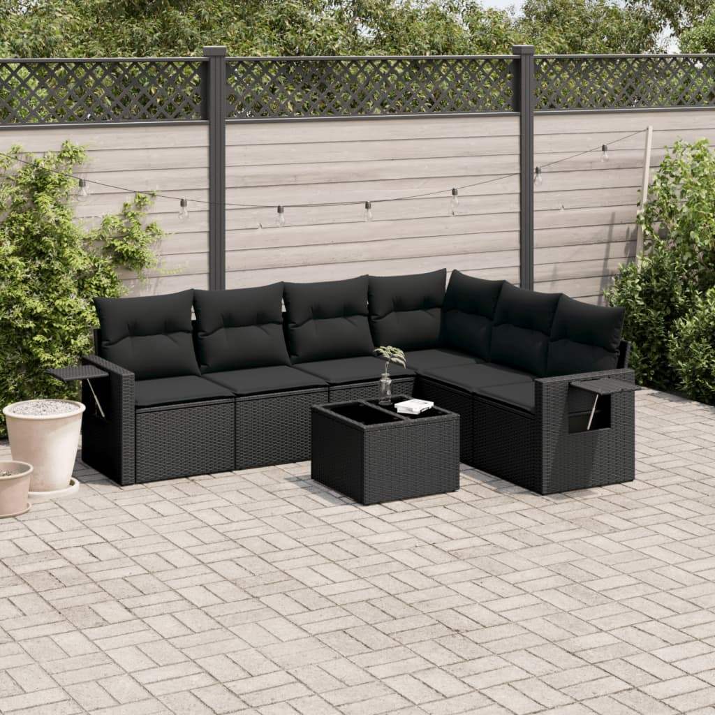 Set Divani da Giardino con Cuscini 7pz Nero Polyrattan - homemem39