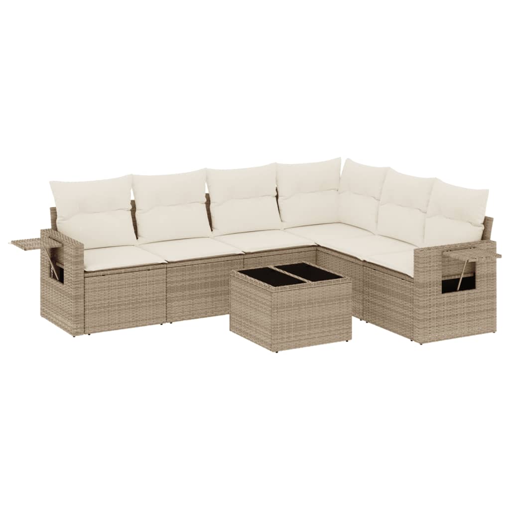 Set Divani da Giardino 7 pz con Cuscini Beige in Polyrattan | homemem39