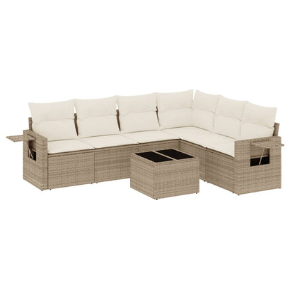 Set Divani da Giardino 7 pz con Cuscini Beige in Polyrattan | homemem39