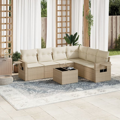 Set Divani da Giardino 7 pz con Cuscini Beige in Polyrattan | homemem39