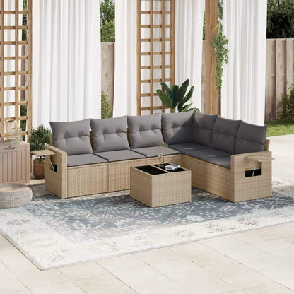 Set Divani da Giardino 7 pz con Cuscini Beige in Polyrattan - homemem39