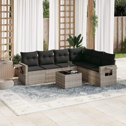Set Divani da Giardino 7pz con Cuscini Grigio Chiaro Polyrattan - homemem39