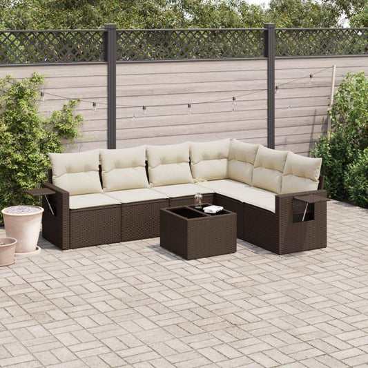 Set Divani da Giardino 7 pz con Cuscini Marrone in Polyrattan - homemem39
