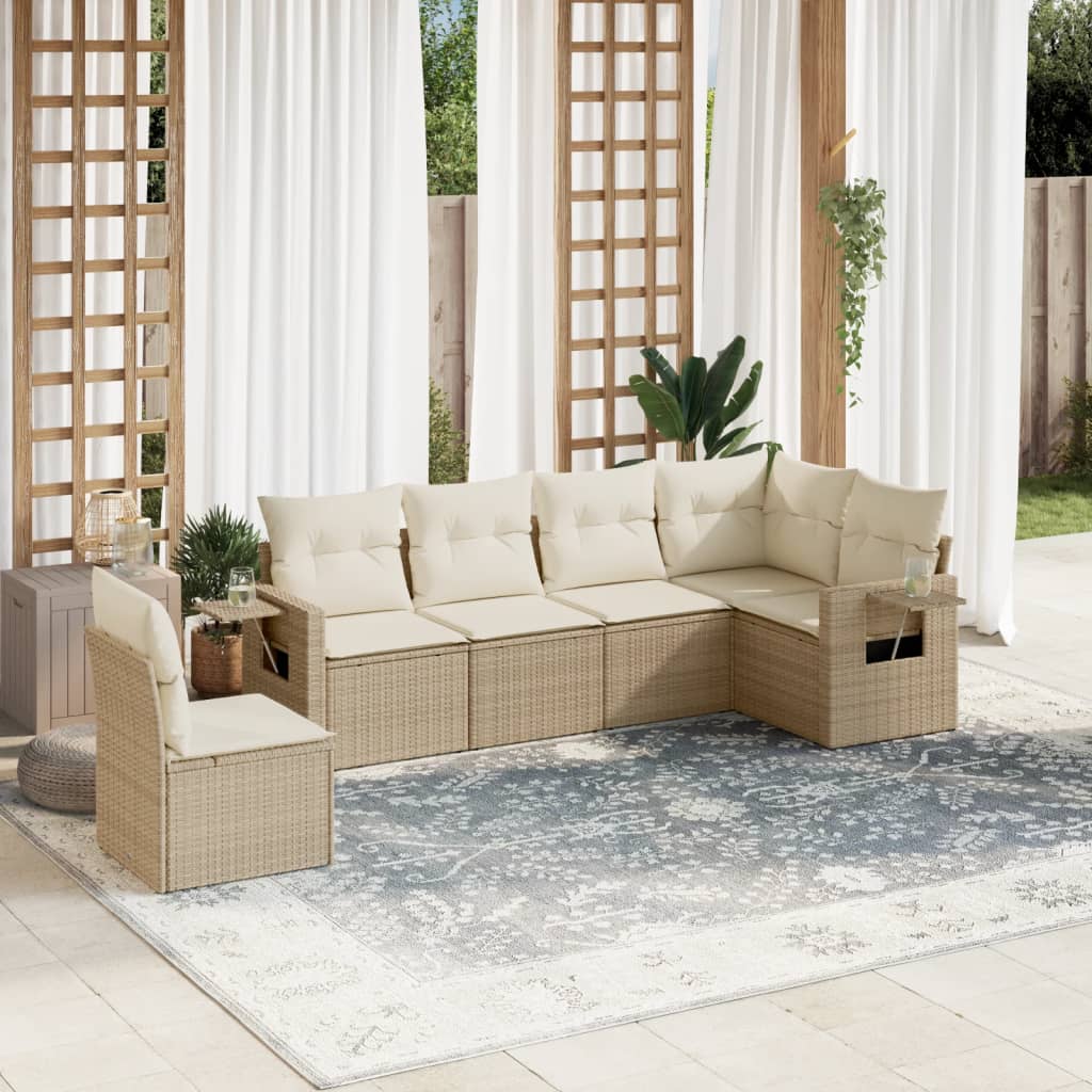 Set Divano da Giardino 6 pz con Cuscini Beige in Polyrattan | homemem39