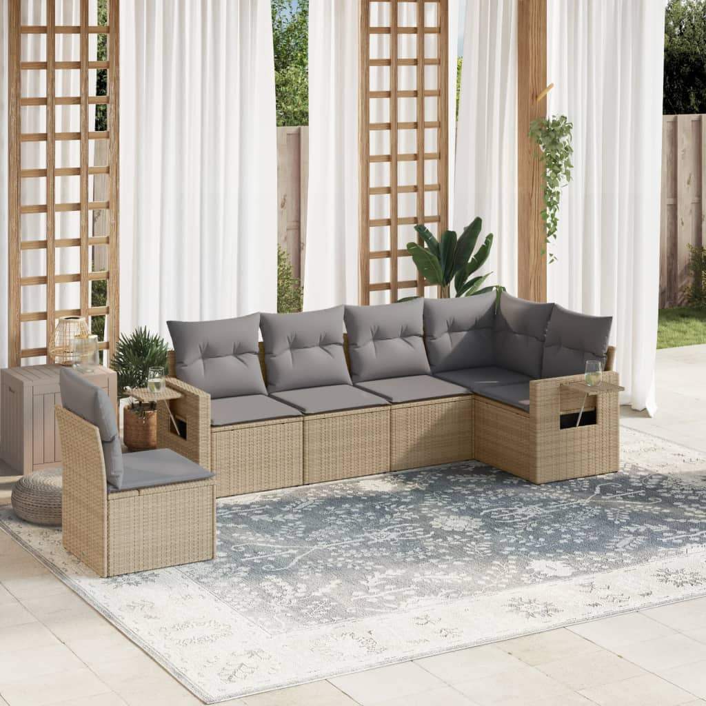 Set Divano da Giardino 6 pz con Cuscini Beige in Polyrattan - homemem39
