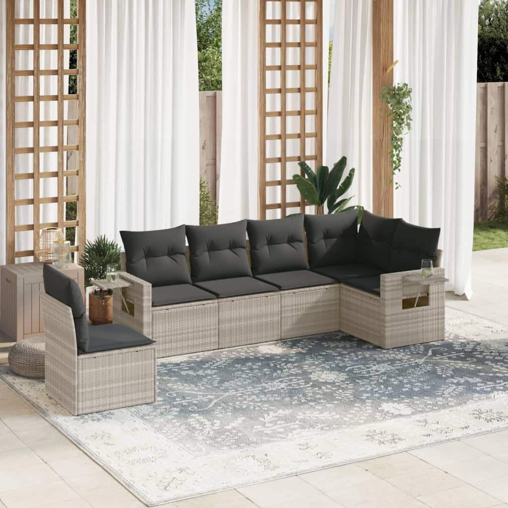 Set Divano da Giardino 6pz con Cuscini Grigio Chiaro Polyrattan - homemem39