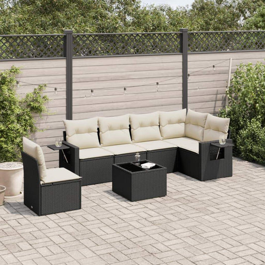 Set Divani da Giardino con Cuscini 7pz Nero Polyrattan - homemem39
