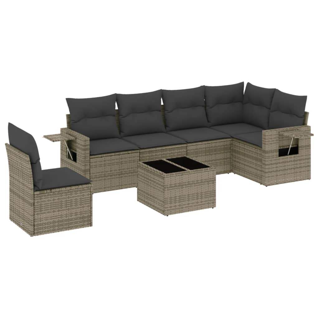 Set Divani da Giardino 7 pz con Cuscini Grigio in Polyrattan - homemem39