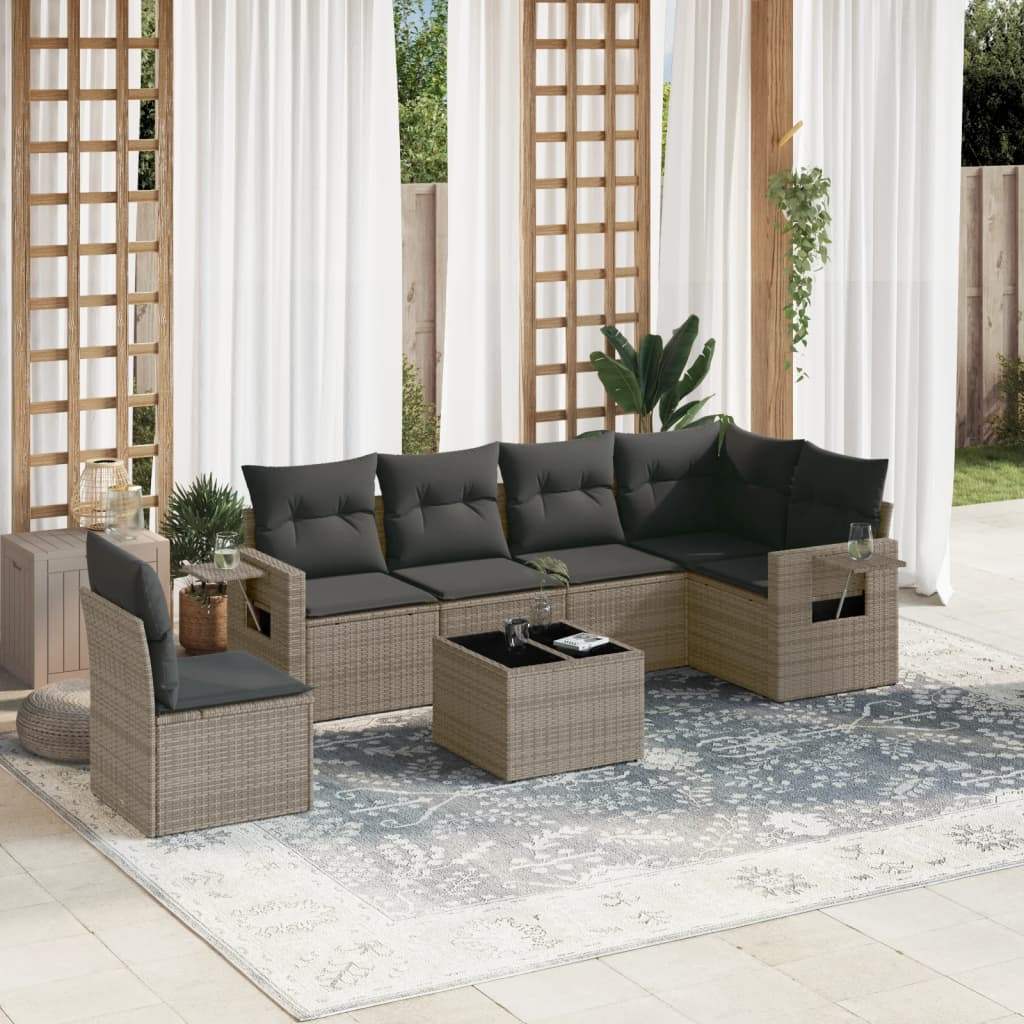 Set Divani da Giardino 7 pz con Cuscini Grigio in Polyrattan - homemem39