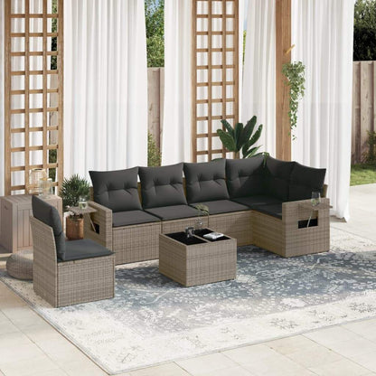 Set Divani da Giardino 7 pz con Cuscini Grigio in Polyrattan - homemem39