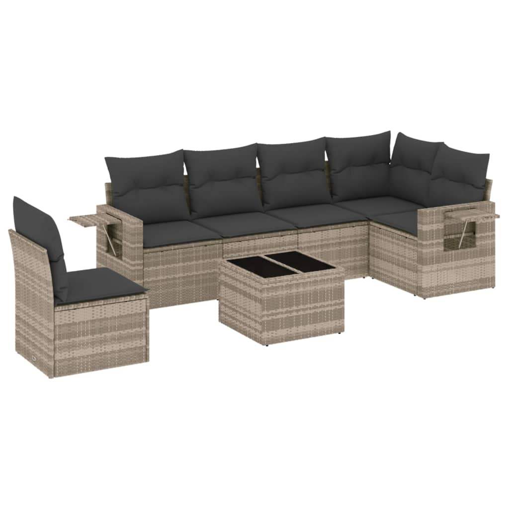 Set Divani da Giardino 7pz con Cuscini Grigio Chiaro Polyrattan - homemem39