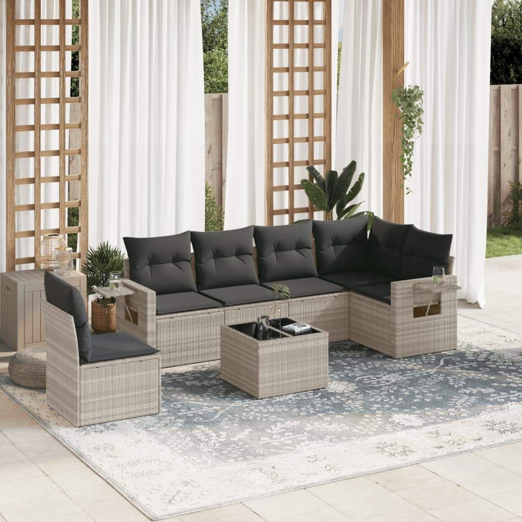 Set Divani da Giardino 7pz con Cuscini Grigio Chiaro Polyrattan - homemem39