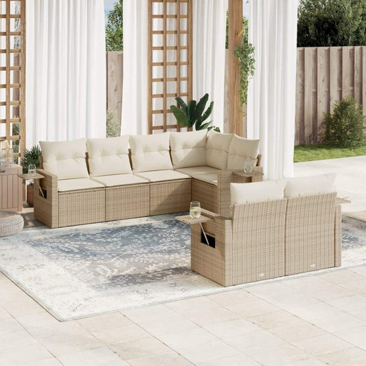 Set Divani da Giardino 7 pz con Cuscini Beige in Polyrattan - homemem39