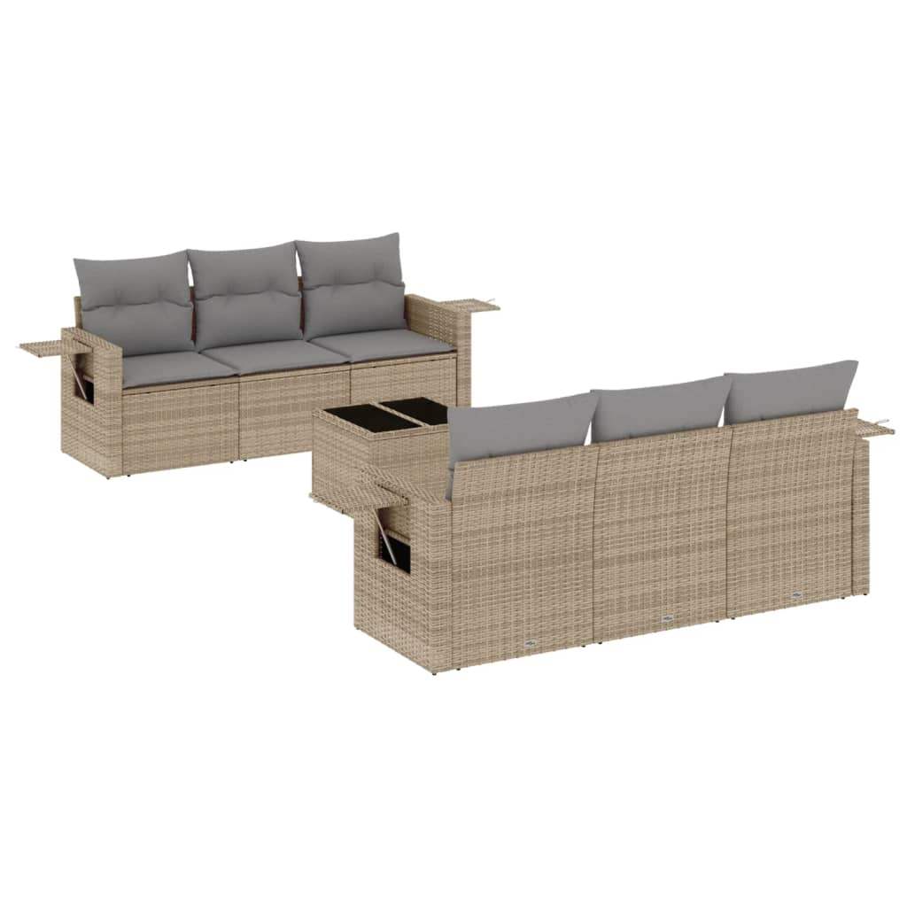 Set Divani da Giardino 7 pz con Cuscini Beige in Polyrattan - homemem39