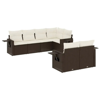 Set Divani da Giardino 7 pz con Cuscini Marrone in Polyrattan - homemem39