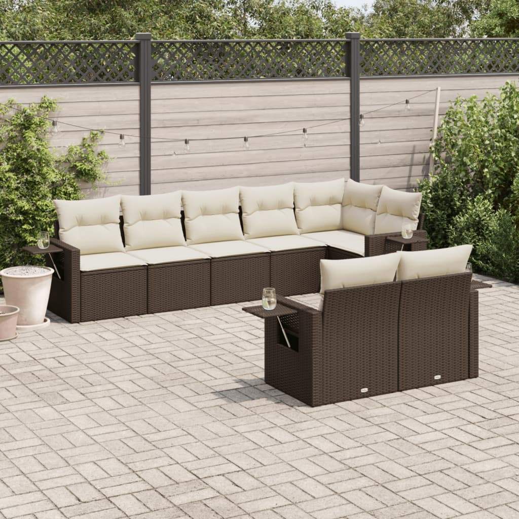 Set Divani da Giardino 8 pz con Cuscini Marrone in Polyrattan - homemem39