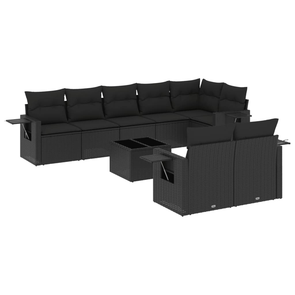 Set Divani da Giardino 9 pz con Cuscini Nero in Polyrattan | homemem39