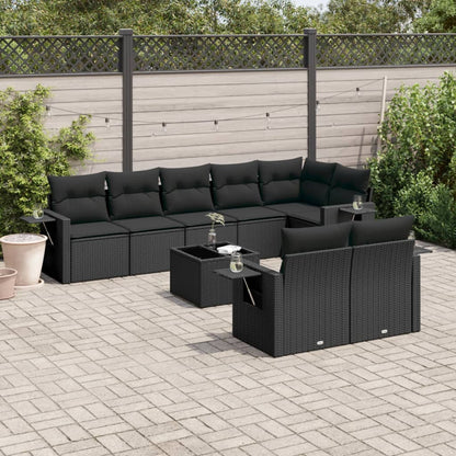 Set Divani da Giardino 9 pz con Cuscini Nero in Polyrattan | homemem39