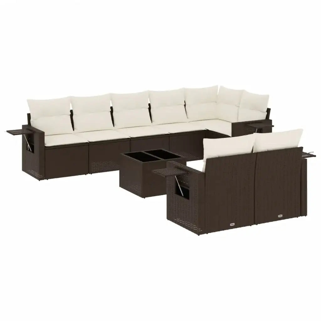Set Divani da Giardino 9pz con Cuscini Marrone in Polyrattan - homemem39
