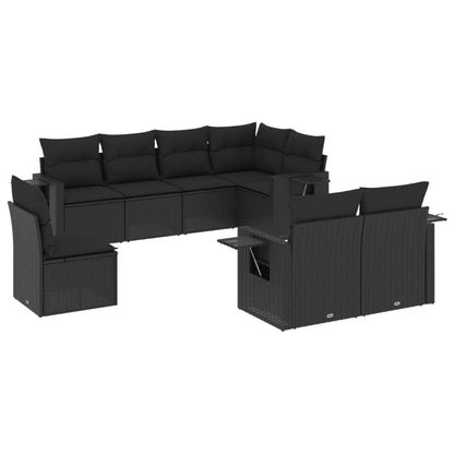 Set Divani da Giardino con Cuscini 8 pz Nero in Polyrattan | homemem39