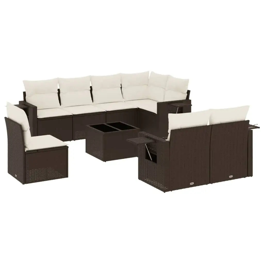 Set Divani da Giardino 9pz con Cuscini Marrone in Polyrattan - homemem39