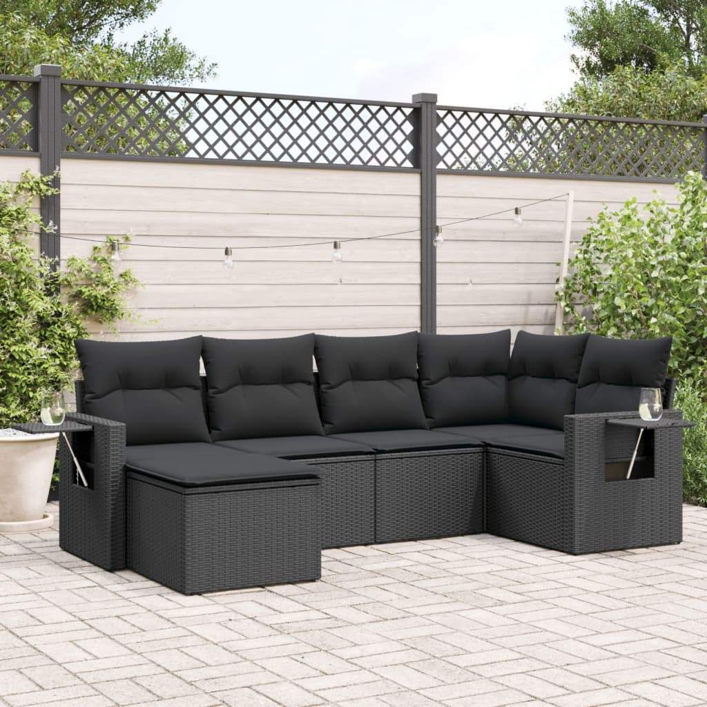 Set Divano da Giardino 6 pz con Cuscini Nero in Polyrattan - homemem39