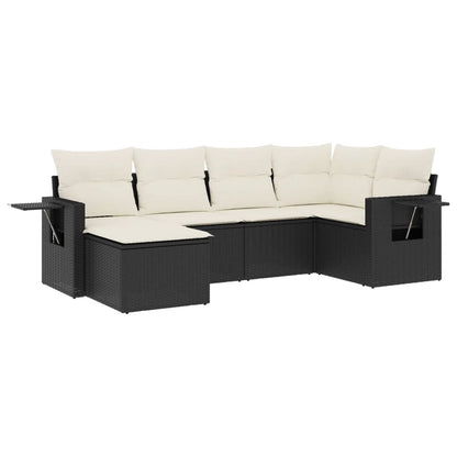 Set Divano da Giardino 6 pz con Cuscini Nero in Polyrattan