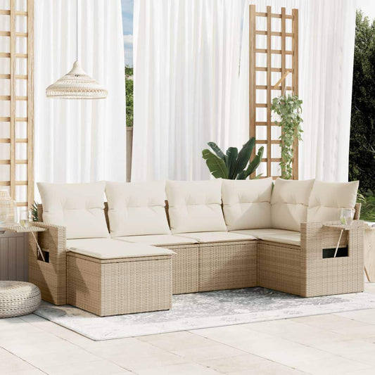 Set Divano da Giardino 6 pz con Cuscini Beige in Polyrattan - homemem39