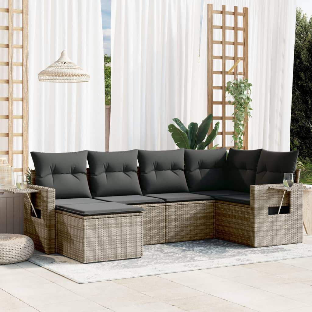 Set Divano da Giardino 6 pz con Cuscini Grigio in Polyrattan - homemem39