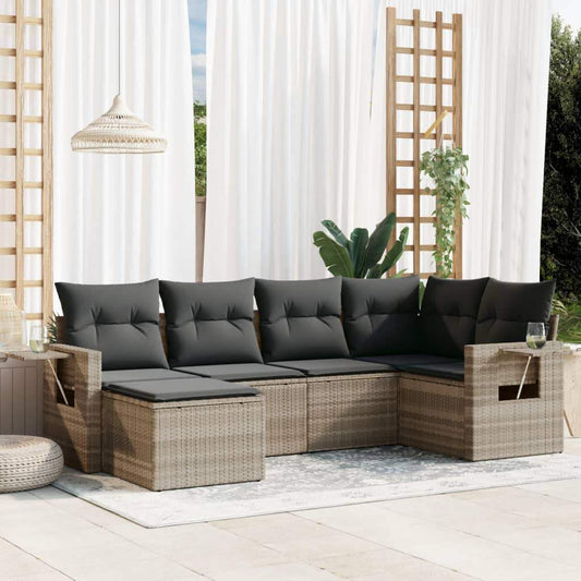 Set Divano da Giardino 6pz con Cuscini Grigio Chiaro Polyrattan - homemem39