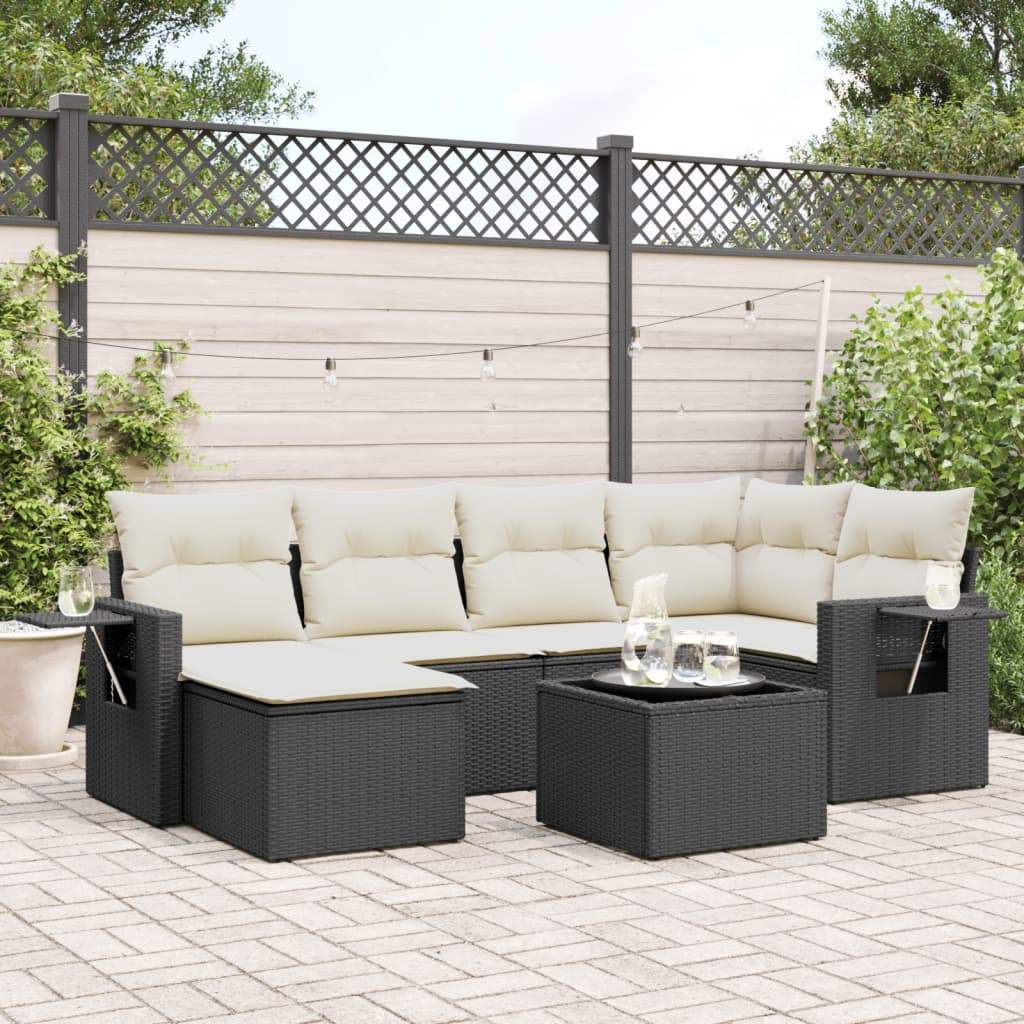 Set Divani da Giardino con Cuscini 7pz Nero Polyrattan - homemem39