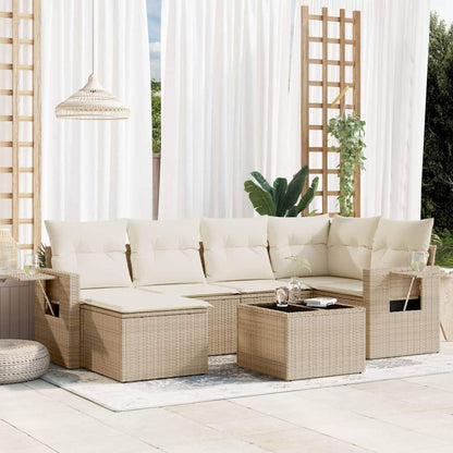 Set Divani da Giardino 7 pz con Cuscini Beige in Polyrattan - homemem39