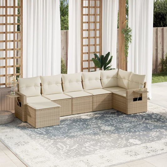 Set Divani da Giardino 7 pz con Cuscini Beige in Polyrattan | homemem39