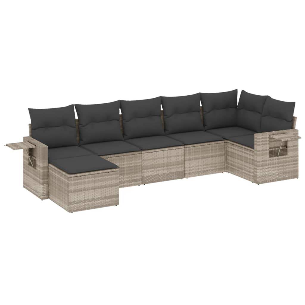 Set Divani da Giardino 7pz con Cuscini Grigio Chiaro Polyrattan - homemem39