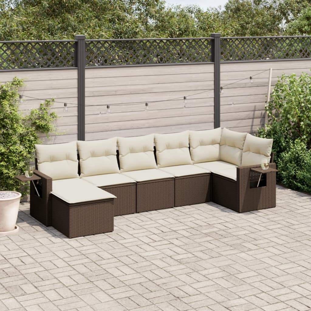 Set Divani da Giardino 7 pz con Cuscini Marrone in Polyrattan - homemem39